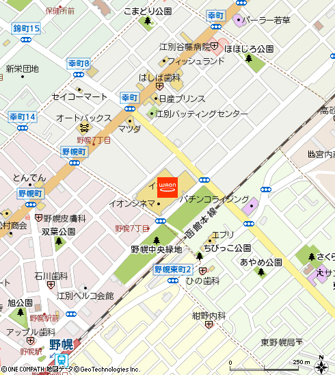 イオン江別店付近の地図